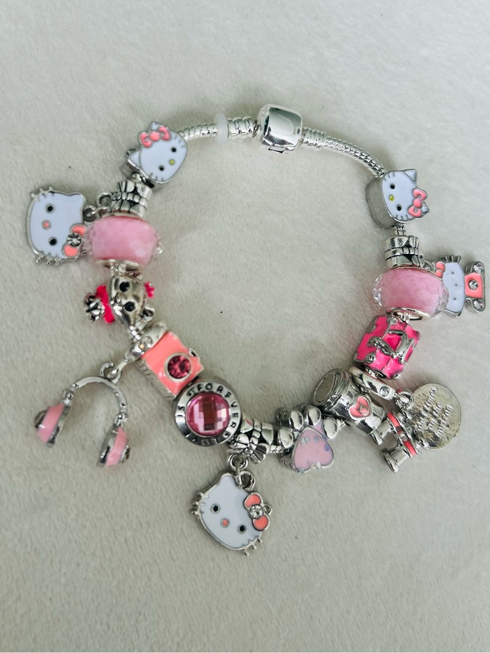 Hello Kitty Pink and Silver Charm Bracelet for Kids